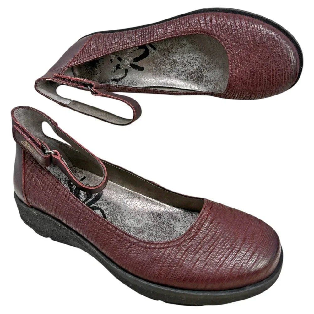 OTBT Scamper Burgundy Leather Ankle Strap‎ Wedge Loafers